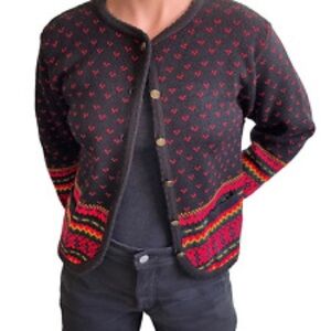 Vintage Tally-Ho Fair Isle Tapestry Button Front Short Cardigan Sweater Women XL